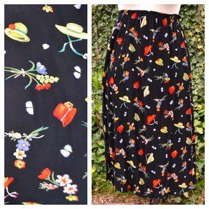 Vintage Two-Twenty Floral Hat Midi Skirt